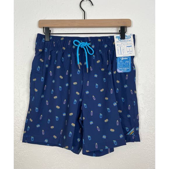 Mr.Swim Men's 2 PC. Swimwear Set Summer BBQ Navy Neon NWT Size Small - Picture 4 of 7